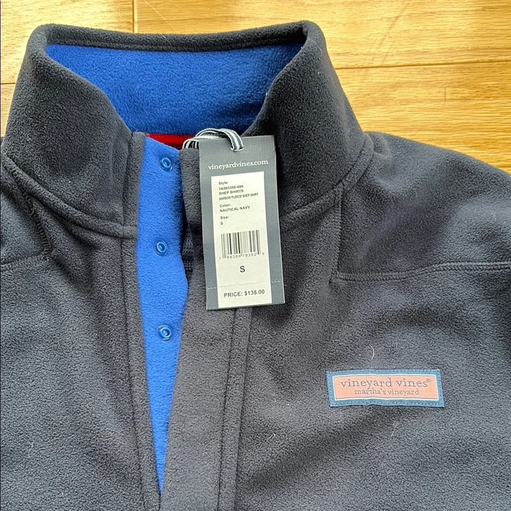 Vineyard Vines Nautical Navy Fleece Pullover with Blue Accent